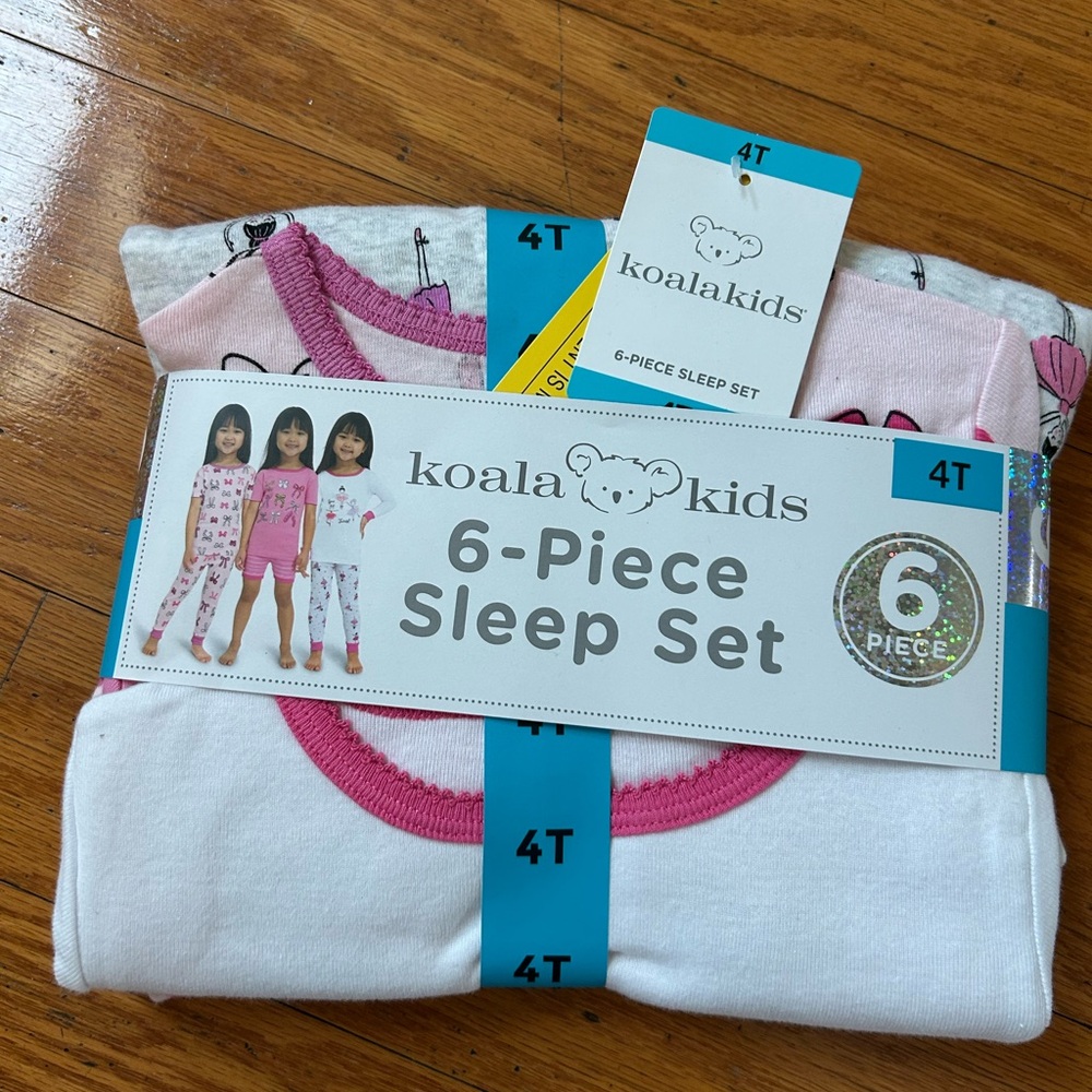 NWT Koala kids girls 100% cotton 6pcs pajamas set size 4T